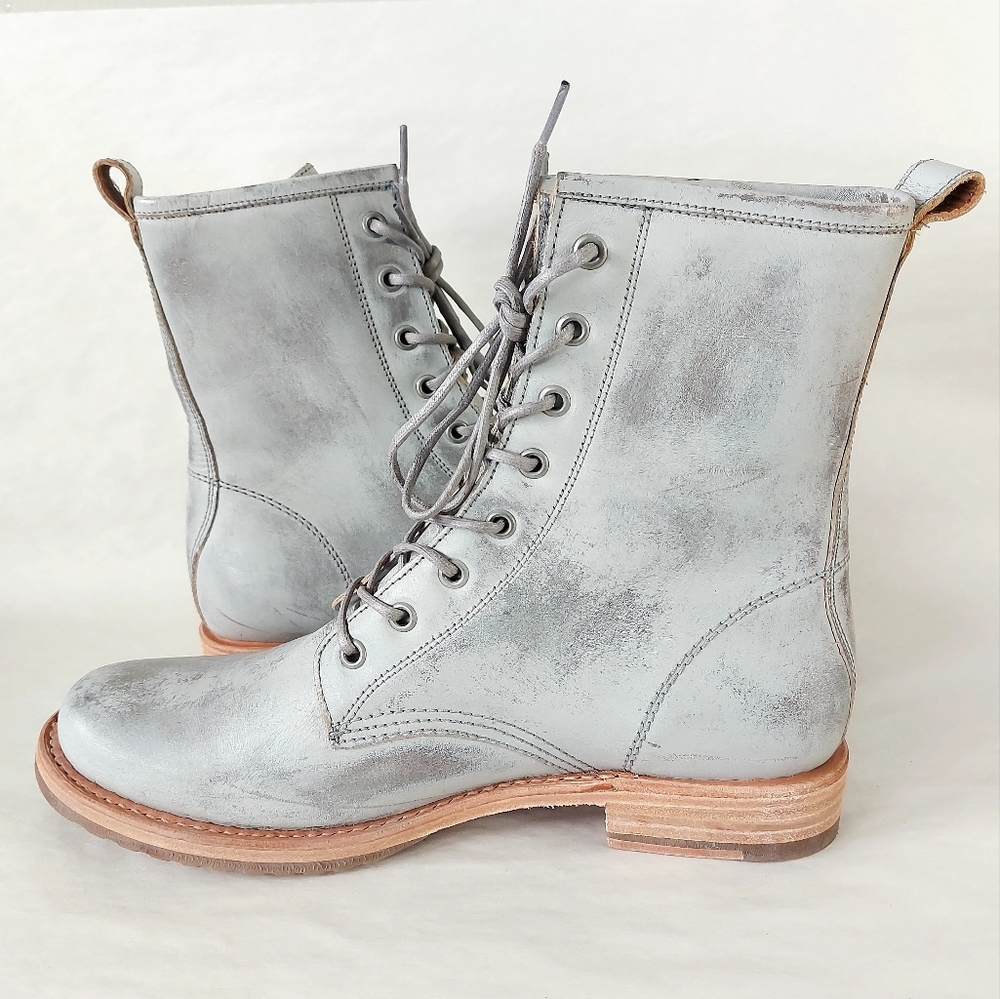 Frye Veronica Combat Boot Mid-Calf Laceup Women Size 11 Silver Burnished Leather - Picture 6 of 16